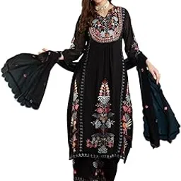 arriva fab Women's Elegant Nayra Cut Embroidered Georgette Kurta Set with Palazzo and Dupatta-picture-25