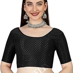 evelix Elegant Indian Ethnic Wear Stretchable Cotton Lycra Designer Blouse for Women, Half-Elbow Sleeves, Fur Piping, Round Neck, Perfect for Party, and Wedding-picture-50