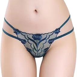 bjac Women G-String Embroidered Transparent Temptation Underwear Female Traceless Perspective Cotton Crotch Hot Sexy Underpants (XS, Dark Green)-picture-53