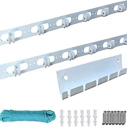 1 Wall Holder_2 Ceiling Holders and Screws Kit for Ceiling Clothes Hanger with A Cloth Hanging Rope PHCS8(Stainless Steel, Silver)-picture-48
