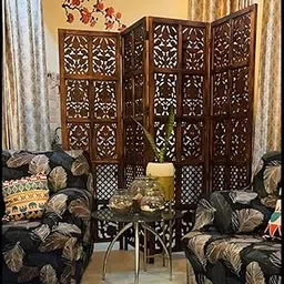 THEHEARTWILL 4 Panel Wooden Room Partition for Apartments & Room Divider for Living Room/Office/Guest Room Decorative Screen Partition (Floor Standing, Finish Color - Brown)-picture-35