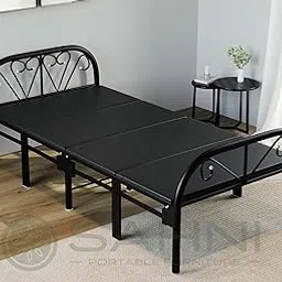 PORTABLE SAHNI FURNITURE Iron/Metal/Steel Single Folding Bed/cot with Fixed Half inch Mattress for Sleeping Adult and Guest (Glossy Black Finish, Black rexine top, 6ft by 3ft)-picture-14