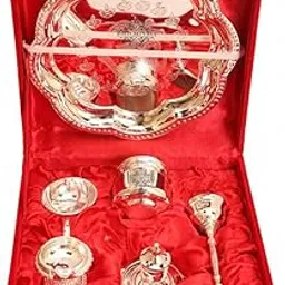 Indian Art Villa Om Design Silver-Plated Pooja Aarti Thali for Poojan Purpose -Set of 7 Pieces-image-11
