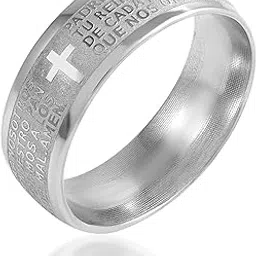 memoir Stainless Steel Jesus prayer in Spanish Bible verse Fingerband challa Christian Finger ring Jewellery for Men Women (ORNI8259)-picture-40
