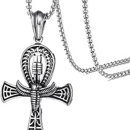 Metal Silver Biker Ancient Religious Ankh Jesus Cross With Box Chain Pendant Necklace Chain Gift For Men Boys-image-75