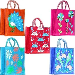Anumala Bags World Multicolor Jute Tote Bag with Zipper – Reusable Printed Carry Bag for Gifting, Shopping, Lunch & Daily Use-picture-24