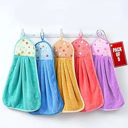 MAXOSHINE Kitchen Towel Microfiber Anti Bacterial Hand Towel Wash Basin Hanging Napkins Lint Free Kitchen Napkins (Multicolor Pack of 5) image 1