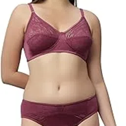 Womens Romantic Nylon and Lace Stylish Fashion Lingerie Set | Non Padded, Wire Free Bra with Medium Coverage and Adjustable Straps | Soft Nylon, Full Coverage Panty with Lace Edge - Krisha-image-37