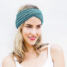 momisy Knitted Winter Twist Woolen Warm Headband | Cold Weather Hair Accessories Head Wrap | Winter Designer Headbands for Women & Men- Teal-picture-15