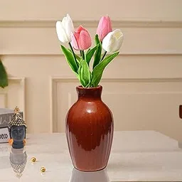 Pure Source India Ceramic Donut Shape Flower Vase for Home Decor (3.75 inch) (Brown)-image-98