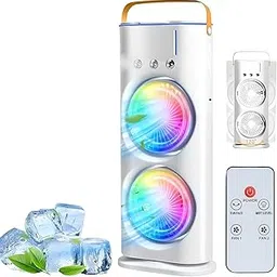 MASSIFiT Water Spray Cooling Fan Portable Humidifier for Home with 3 Speed, Water Spray, 7 Color LED Light, Timer & USB Personal Desk Air Cooler for Table, Bedroom, Office, Car, Travel (White)-picture-33