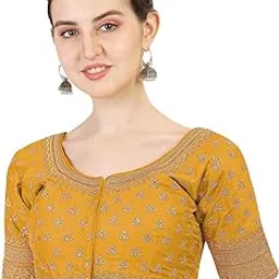 pujia mills Women's Silk Embroidery Sequins Work Readymade Saree Blouse-picture-30