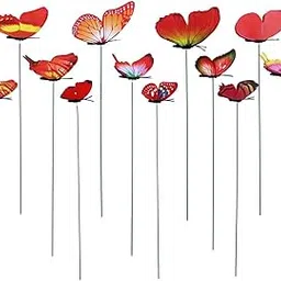ATORSE 12 Pieces Garden Yard Planter Butterfly Stakes Lawn Decor Ornaments Red-picture-22