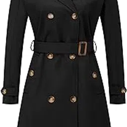 creatmo us Women's Long Trench Coat Double-Breasted Classic Lapel Overcoat Belted Slim Outerwear Coat with Detachable Hood-picture-36