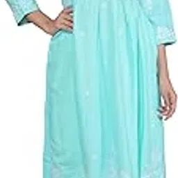 apcon enterprises Women's Rayon Embroidered vcut Collar Anarkali Kurti with Pant (Sky Blue)-picture-55