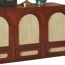 Solid Wooden Carved Sunburst Design, Traditional Style Storage Cabinet, 73D x 43W x 119H cm, Brown-image-73