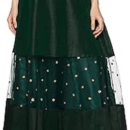 studio rasa Women's Girls Dupion & Net Sequins Embroidered Panelled Skirt for Wedding Festive-picture-17