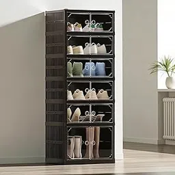 HomeStrap Shoe Stack Foldable Shoe Organizer with Wheels | Fits 12 Pairs | 6-Slot Shoe Rack with Clear Magnetic Doors | Dust & Moisture-Proof Multipurpose Storage for Entryways, Bedrooms (Black)-picture-32