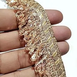 Golden Kiran Jhalar Lace Rose Gold Frill Sequence Fringe Trim for Home Décor,Crafts&Gift Wrapping,Multiple Uses,Dupatta Jhalar Kiran Fringe Lace Light Gold 9Meter(Anmol Gold(Rose Touch))-picture-22