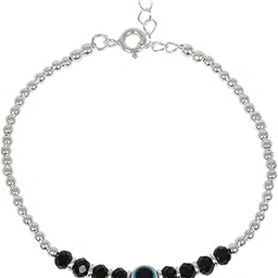 nemichand jewels Sterling Silver Ball Evil Eye Nazariya Black Crystal 925 Pure Silver Bracelet for Women-picture-25
