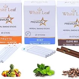 White Leaf Herbals Frutta, Mint & Clove Flavour Cigarette, Tobacco and Nicotine Free Herbal Smoke Sticks Pack of 3 (60 Sticks)-picture-38