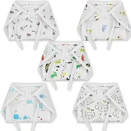 Moms Home Organic Cotton Muslin Cushioned Nappy | Soft and Breathable Langot for Baby | Jungle, Lion, Dinopark, Blue Whale & Cat | Pack of 5 (Jungle, Lion, Dinopark, Blue Whale & Cat, 3-6 Months)-picture-38