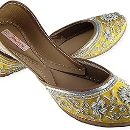 fulkari Women's Marigold Genuine Soft Leather Juttis | Bite and Pinch Free Jutis | Punjabi Jutti for Ladies | Wedding Flat Stylish Mojari | Bridal Ethnic Flats for Girls |-picture-17