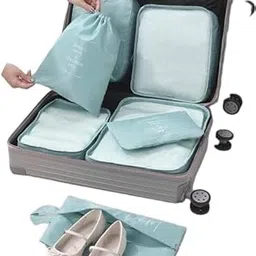 (Multicolor) Travel Organizer 7 in 1 Travel Laundry Cosmetics Luggage Packing Organizers Set Makeup Bags Organizer Packing Cubes with Shoe Bag for travel, Nylon 7-in-1-cactus0803 SB-P8300-picture-11