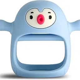 Penguin Buddy Never Drop Silicone Baby Teething Toy for 0-6month Infants, Baby Chew Toys for Teething Pain Relief, Hand Teether for 3-6Months,Gum Massager for Babies (Light Blue)-image-75