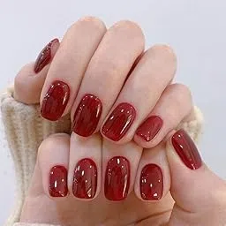 Set Of 14Pc, Glossy Red Press-On Nail Set, Short Square Shape, Nail Extensions, With Free Glue Kit-image-66