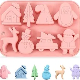 BAKING SET Silicone Mould, Snowman Christmas Tree Moulds, 3D Reindeer, Snowman,Tree, Mountain, Car,Reindeer, Santa Claus, House, Penguin, Shape Mold for DIY Handmade Soap Candles Jelly Fondant,Gummy-image-85
