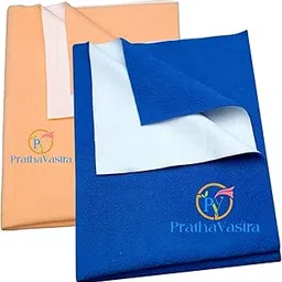 Baby Dry Sheet Waterproof Bed Protector Mat | Reusable & Washable | Soft Fleece Dry Sheet for Baby Bed, Cradle, Play Mat, and Stroller | Absorbent, Leak-Proof (Pack of-2, S-Beige Blue)-image-0
