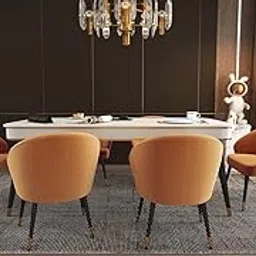 6-Seater Wooden Dining Table Set | Nano Composite Marble Top | Solid Wood Base | Modern Dining Room Furniture with 6 Chairs (Mustard)-picture-29