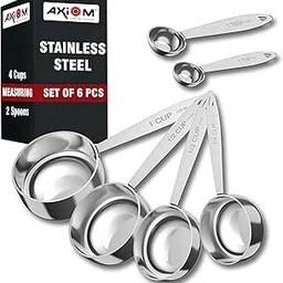 AXIOM Stainless Steel Measuring Set of 6 pcs. 4 Stackable Measuring Cups and 2 Stackable Measuring Spoons with Measurement Engraving Handle for Baking & Cooking-picture-24
