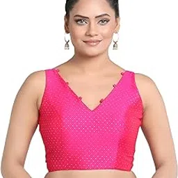 madhu fashion Women's Brocade Art Silk Padded Sleeveless Readymade Saree Blouse-picture-14