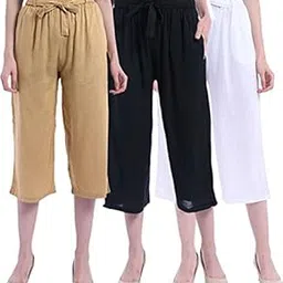 tnq Women's Rayon Capri Culottes/Short Trouser Combo Set of 3Pcs-picture-23