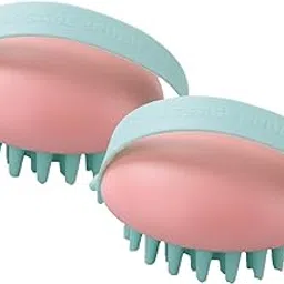 Rey Naturals Hair Scalp Massager | Shampoo & Hair Oil Brush for Men and Women | Hair Growth, Scalp Care and Relaxation | Oil Massager For Scalp | Soft Silicon Bristles for Gentle Massage | Pink-Set Of 2 image 1