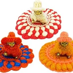 Laddu Gopal Winter Dress Size 3 Woolen Clothes Khana ji Krishna Deity Poshak Set (Set of 3)-picture-15