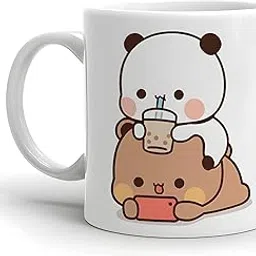 Bl Bhavya Lifestyles Bubu Dudu Printed Coffee Mug Cute Valentine Day Gift For Boyfriend, Girlfriend, Friends Kids With Glossy Finish And Vibrant Print (Set Of 1, Bubu Dudu Drinking) - 330 Ml-picture-29