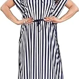 womenoire Women's Satin Stripe Full Length Maxi Kaftan Nighty-picture-54