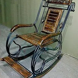 AB VERSATILE SALES Wooden & Iron Rocking Chair for Adults for Home - Brown-picture-23