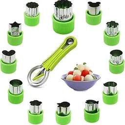 RUHIRA 12pcs Vegetable Cookie Cutter Shapes Set | 4 in 1 Melon Baller Scoop Set | Stainless Steel Vegetable Cutter | Fruit Scooper | Seed Remover (12 Pcs Cookie Cutter & 4 in 1 Fruit Scooper)-image-4
