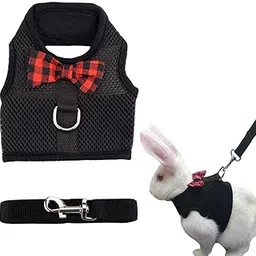 ASOCEA Adjustable Bunny Soft Harness and Leash Pet Harness Vest Cloth Lead for Rabbits Ferret Kitten Black-picture-62