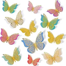 Rozi Decoration Acrylic 3D Butterfly Double Layer Wall Sticker Decorations for Bedroom, Office, Living Room, Baby Shower, Set of 6 Pcs, Self-Adhesive, Plastic, 12 Cms-image-41