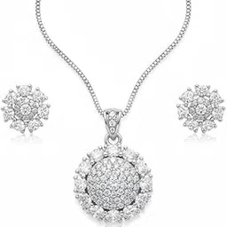 opus aurum Cluster CZ Diamond Jewelry Set for Women | Rhodium-Plated Necklace & Earring Set | Elegant Party Purpose Fashion Jewellery Gift Set-picture-10