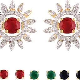 zeneme Jewellery Earring Gold-Plated Multi-color 5 In 1 Interchangeable Stud Style Jewellery For Women & Girls-picture-37