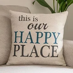 STORE 2508 Decorative Cotton Cushion Cover 16x16 Inch – Textured with Quote This is Our Happy Place – Throw Pillow Cover with Zipper for Sofa, Couch, or Living Room (Filler Not Included)-picture-21