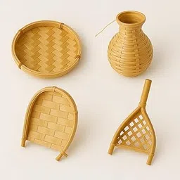 Traditional Bamboo Craft Kit with Decorative Tray, Vase and Kulo Design Set, Natural-picture-23