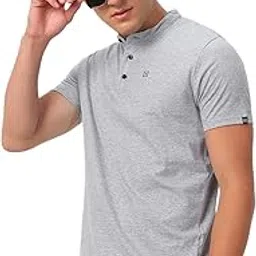 urbano fashion Men's Solid Mandarin Collar Slim Fit Half Sleeve Cotton T-Shirt-picture-23