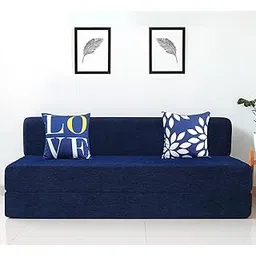 uberlyfe 3 Seater Sofa Cum Bed | Chenille Fabric Washable Cover | 2 Cushions Love & Leaf Pattern | Dotted Blue | 6' X 6' Feet-picture-17